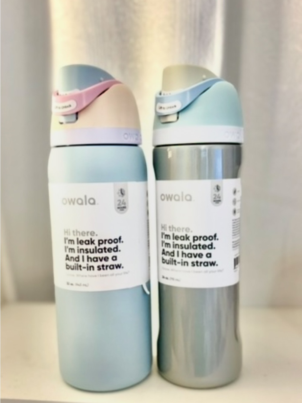 Owala Insulated Women’s Water Bottle with Built-in Straw — set of 2
